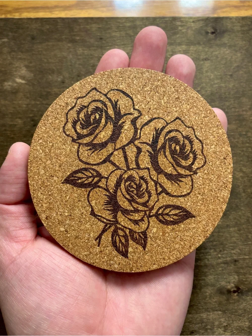 Roses Laser Engraved Cork Coaster